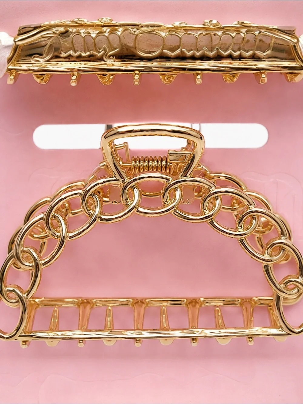 Juicy Couture Gold Hair Claw Clip Set Pink Bow Chain Y2K Coquette 2 Piece NWT